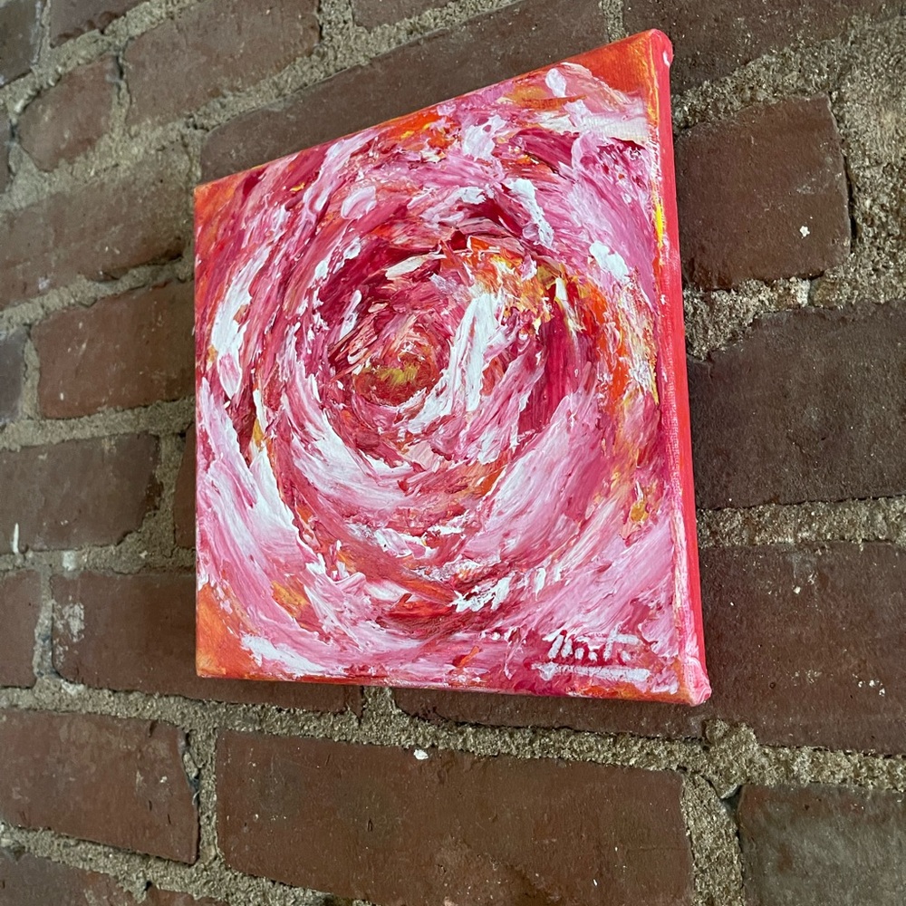 Abstract Rose Painting Original Canvas Art 8x8 – Handmade Signed Wall Decor